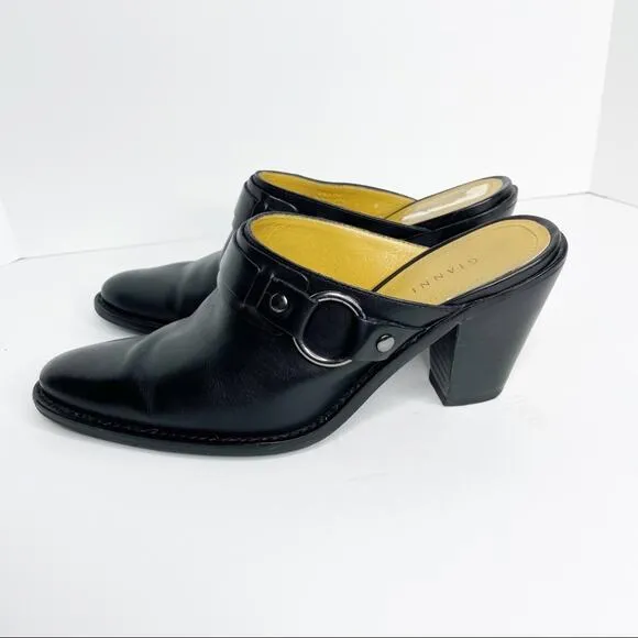 GIANNI BINI Leather Black Heeled Slides Size 8.5