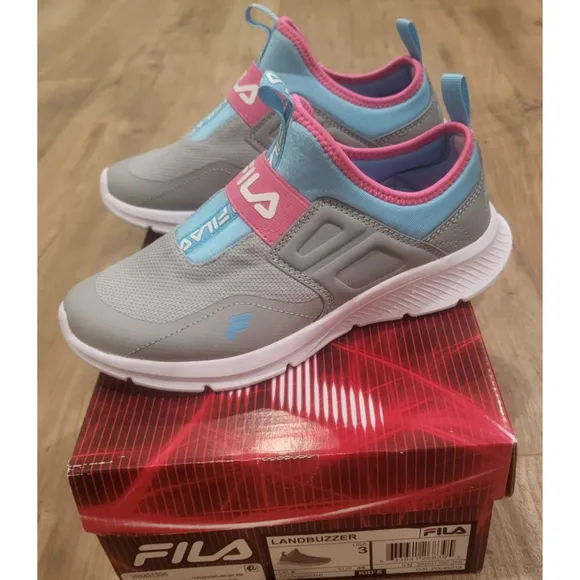 Girls Fila Landbuzzer Sneakers Size 3 Gray Blue Pink