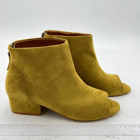 Grass green Comfort Block Low Heels Ankle Bootie Peep Toe Suede Back Zipper Shoe