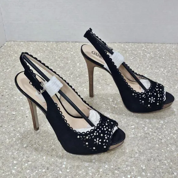 Guess GWBoardy Black Suede Heels/Shoes Women's Size 8 NIB
