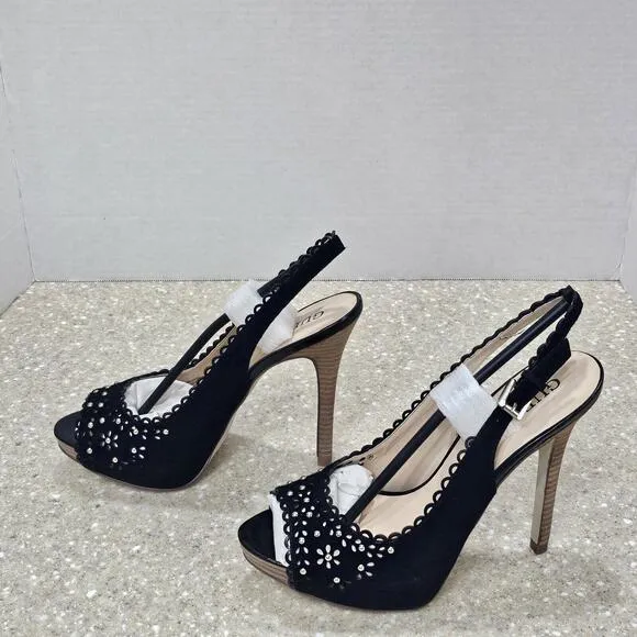 Guess GWBoardy Black Suede Heels/Shoes Women's Size 8 NIB