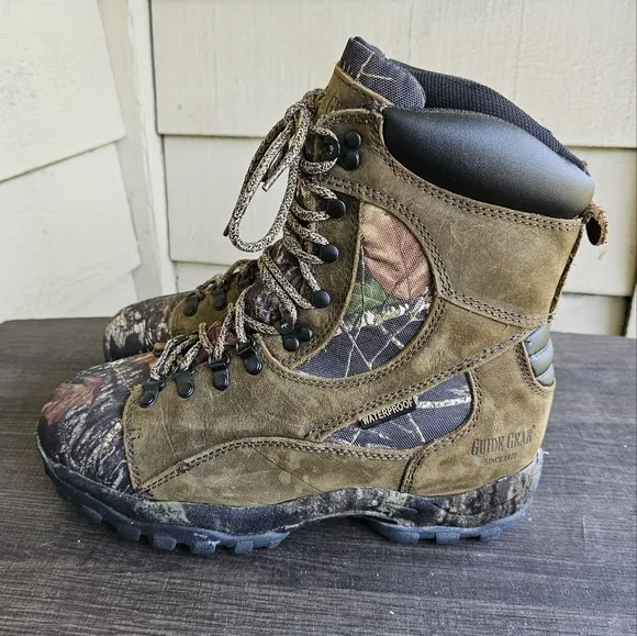 Guide Gear Genuine Leather Camo Pattern Waterproof Hunting Boots Mens Size:9EE
