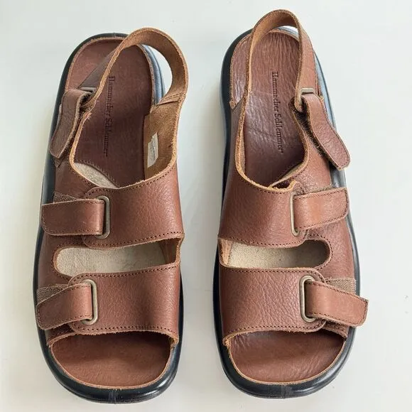 Hammacher Schlemmer Gentlemens Walk On Air Strap Sandals Camel Brown 12