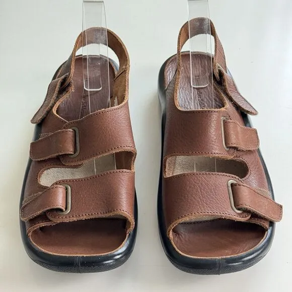 Hammacher Schlemmer Gentlemens Walk On Air Strap Sandals Camel Brown 12