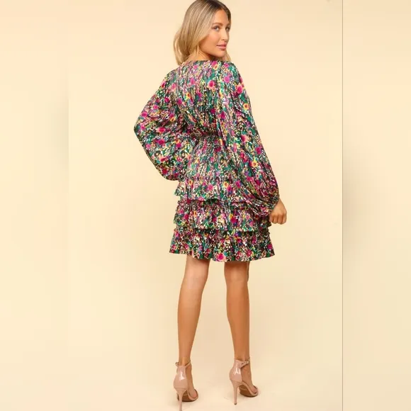 Haptics V-Neck Satin Floral Layered Dress