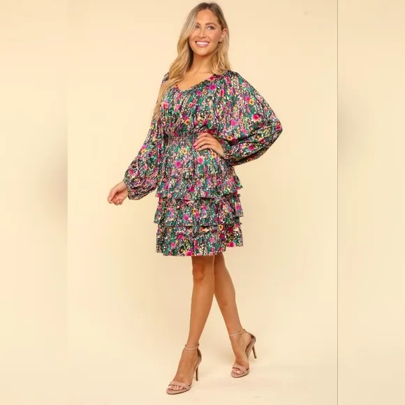Haptics V-Neck Satin Floral Layered Dress