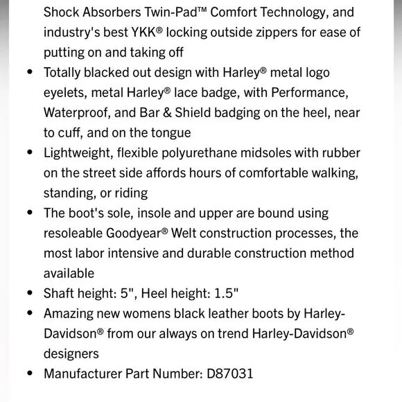 Harley-Davidson Women’s Jenell 5-Inch Leather Motorcycle Boots Black D87031  5.5