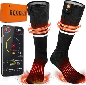 Heated Socks for Men Women, MewaMaA APP Control Battery Heated Socks Rechargeable Washable, Electric Socks Foot Warmer for Hiking Biking Camping Skiing Hunting Outdoor Work, Heating Socks Warm Socks
