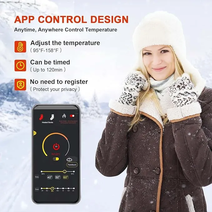 Heated Socks for Men Women, MewaMaA APP Control Battery Heated Socks Rechargeable Washable, Electric Socks Foot Warmer for Hiking Biking Camping Skiing Hunting Outdoor Work, Heating Socks Warm Socks