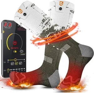 Heated Socks for Men Women - OIGOGOI 5000mAh Rechargeable Electric Heated Socks Foot Warmers 3 Heating Settings with APP Remote Control for Skiing Hiking Camping Running Fishing