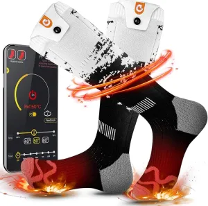 Heated Socks for Men Women - OIGOGOI 5000mAh Rechargeable Electric Heated Socks Foot Warmers 3 Heating Settings with APP Remote Control for Skiing Hiking Camping Running Fishing
