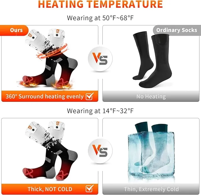 Heated Socks for Men Women - OIGOGOI 5000mAh Rechargeable Electric Heated Socks Foot Warmers 3 Heating Settings with APP Remote Control for Skiing Hiking Camping Running Fishing
