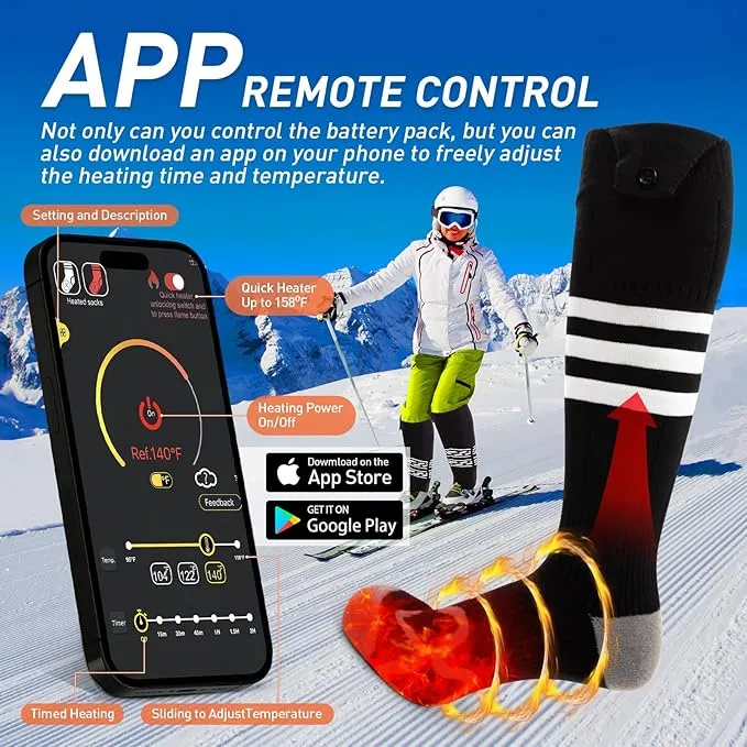 Heated Socks for Men Women, Rechargeable 5000mAh Battery Electric Heated Socks Washable Winter Socks for Foot Warmer Skiing Camping Hiking