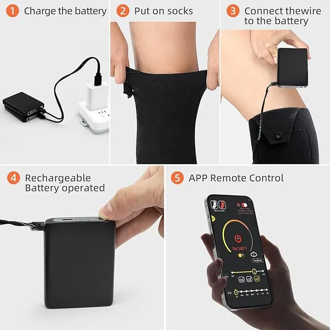 Heated Socks for Men Women, Rechargeable 5000mAh Battery Electric Heated Socks Washable Winter Socks for Foot Warmer Skiing Camping Hiking