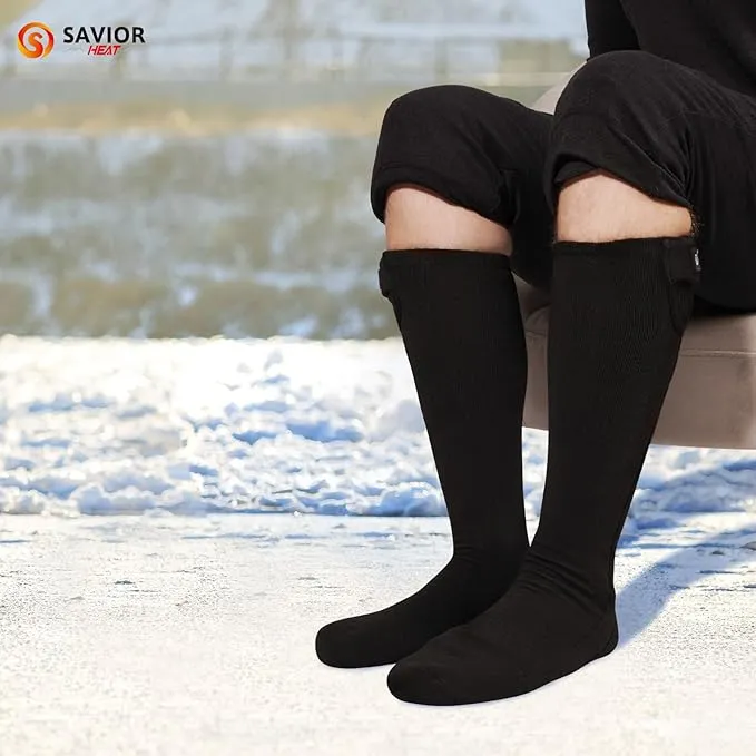 Heated Socks for Men Women, SAVIOR HEAT Electric Rechargeable Battery Thick Long Ski Socks for Winter Cold Weather Hunting Hiking Camping Skating Motorcycle Cycling Fishing