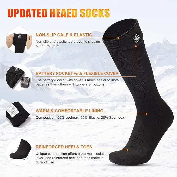 Heated Socks for Men Women, SAVIOR HEAT Electric Rechargeable Battery Thick Long Ski Socks for Winter Cold Weather Hunting Hiking Camping Skating Motorcycle Cycling Fishing