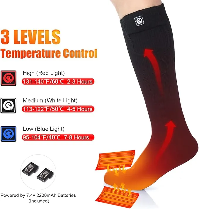 Heated Socks for Men Women, SAVIOR HEAT Electric Rechargeable Battery Thick Long Ski Socks for Winter Cold Weather Hunting Hiking Camping Skating Motorcycle Cycling Fishing