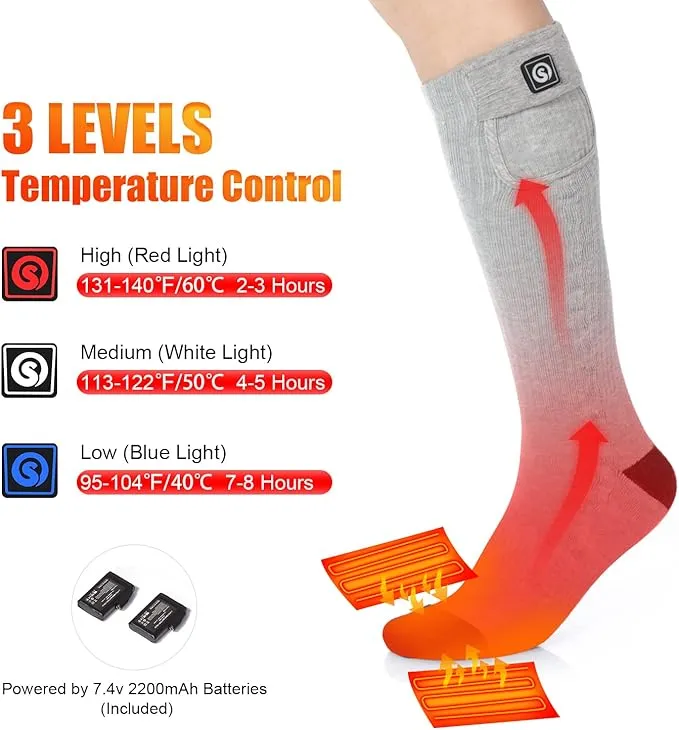 Heated Socks for Men Women, SAVIOR HEAT Electric Rechargeable Battery Thick Long Ski Socks for Winter Cold Weather Hunting Hiking Camping Skating Motorcycle Cycling Fishing