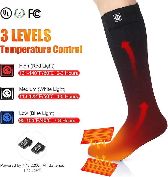 Heated Socks for Men Women, SAVIOR HEAT Electric Rechargeable Battery Thick Long Ski Socks for Winter Cold Weather Hunting Hiking Camping Skating Motorcycle Cycling Fishing