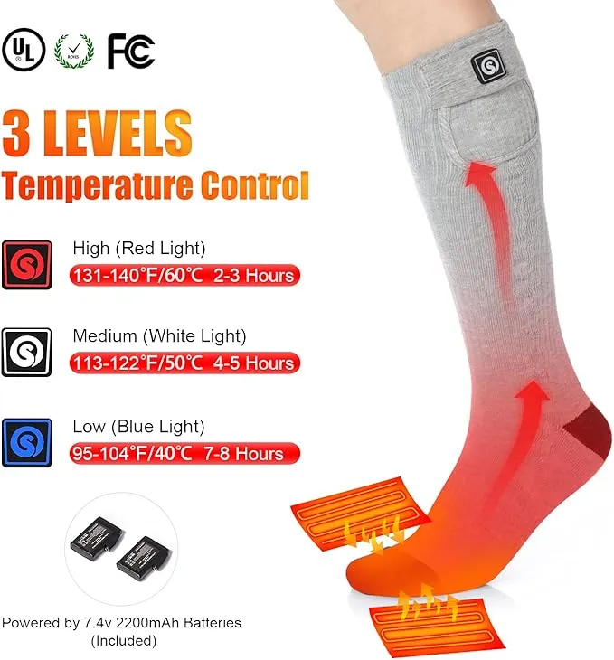 Heated Socks for Men Women, SAVIOR HEAT Electric Rechargeable Battery Thick Long Ski Socks for Winter Cold Weather Hunting Hiking Camping Skating Motorcycle Cycling Fishing