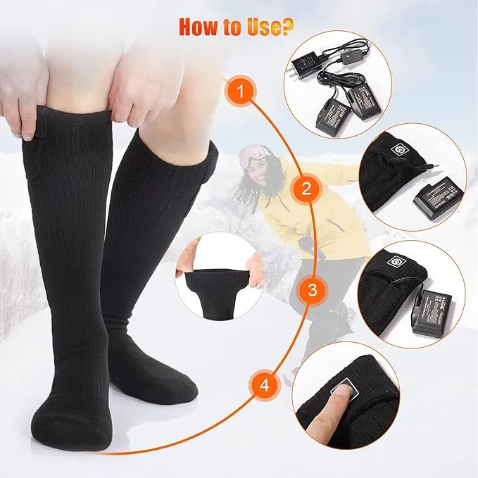 Heated Socks for Men Women, SAVIOR HEAT Electric Rechargeable Battery Thick Long Ski Socks for Winter Cold Weather Hunting Hiking Camping Skating Motorcycle Cycling Fishing