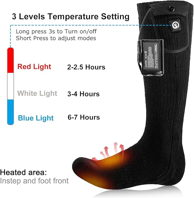 Heated Socks for Men Women, SAVIOR HEAT Electric Rechargeable Battery Thick Long Ski Socks for Winter Cold Weather Hunting Hiking Camping Skating Motorcycle Cycling Fishing