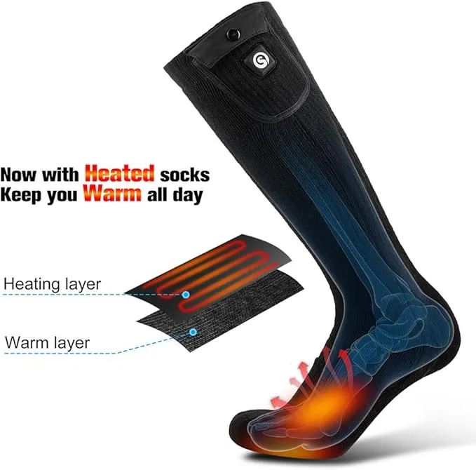 Heated Socks for Men Women, SAVIOR HEAT Electric Rechargeable Battery Thick Long Ski Socks for Winter Cold Weather Hunting Hiking Camping Skating Motorcycle Cycling Fishing