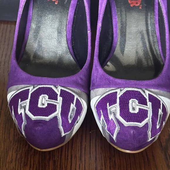 HERSTAR TCU Shoes Pumps Suede High Heel 5&quot; Purple White Gray Womens Size‎ 8