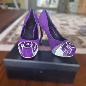 HERSTAR TCU Shoes Pumps Suede High Heel 5&quot; Purple White Gray Womens Size‎ 8