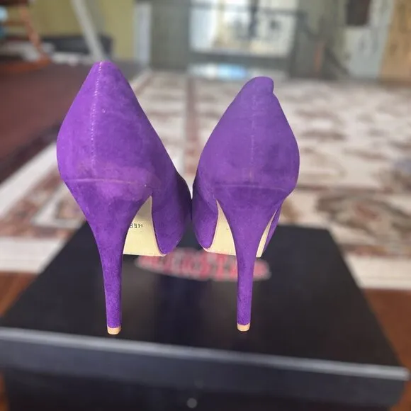 HERSTAR TCU Shoes Pumps Suede High Heel 5&quot; Purple White Gray Womens Size‎ 8