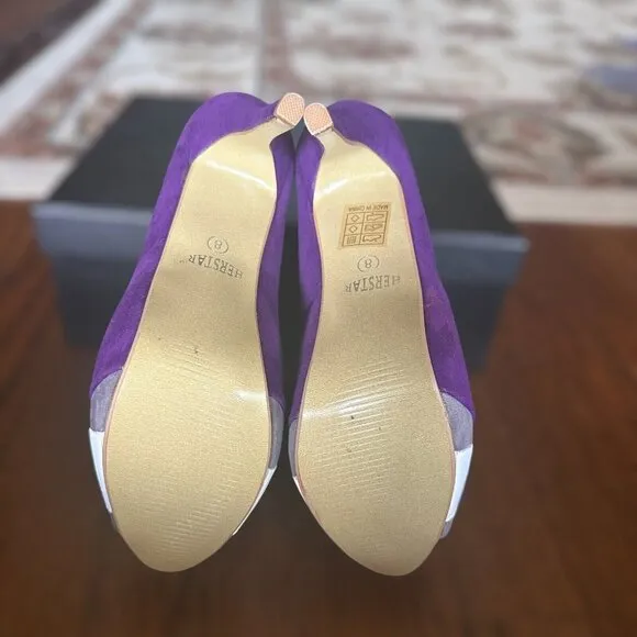 HERSTAR TCU Shoes Pumps Suede High Heel 5&quot; Purple White Gray Womens Size‎ 8
