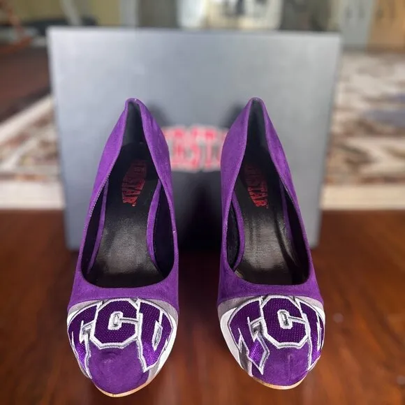 HERSTAR TCU Shoes Pumps Suede High Heel 5&quot; Purple White Gray Womens Size‎ 8