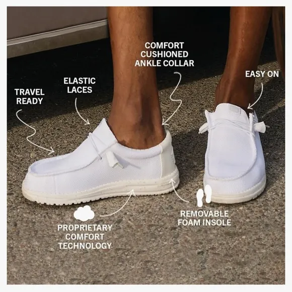 Hey Dude Wally Sox Storm White Mens Comfort Casual Shoes Size 12