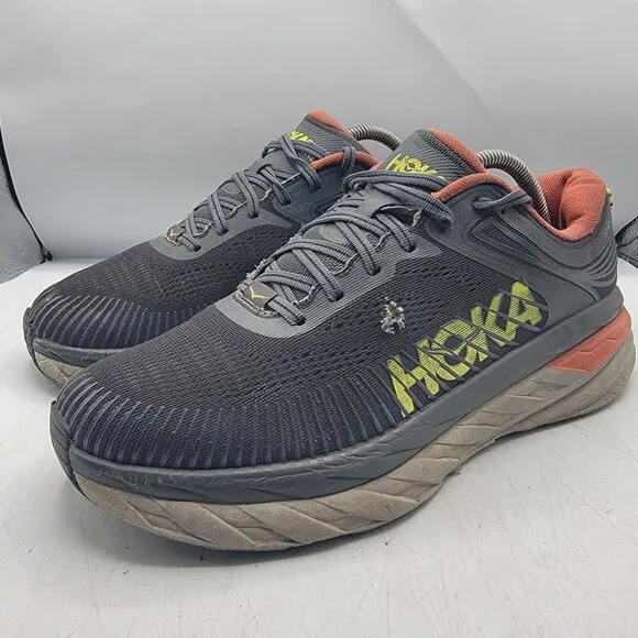 Hoka One One Bondi 7 Mens 10.5 Gray Orange Athletic Shoes Running Walking