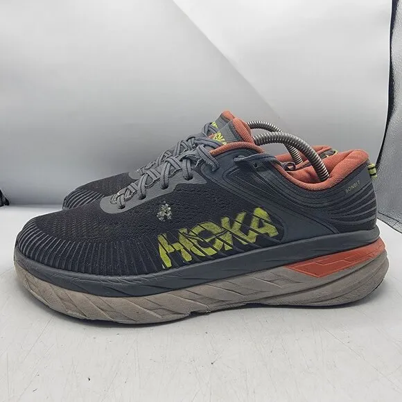 Hoka One One Bondi 7 Mens 10.5 Gray Orange Athletic Shoes Running Walking