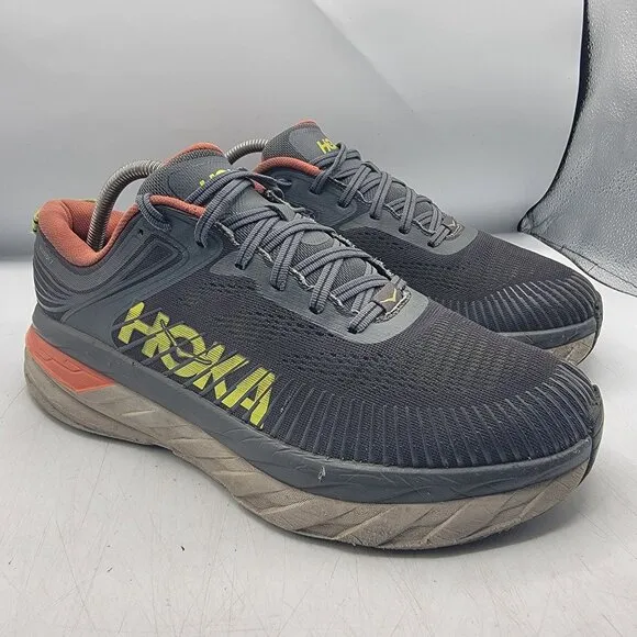 Hoka One One Bondi 7 Mens 10.5 Gray Orange Athletic Shoes Running Walking