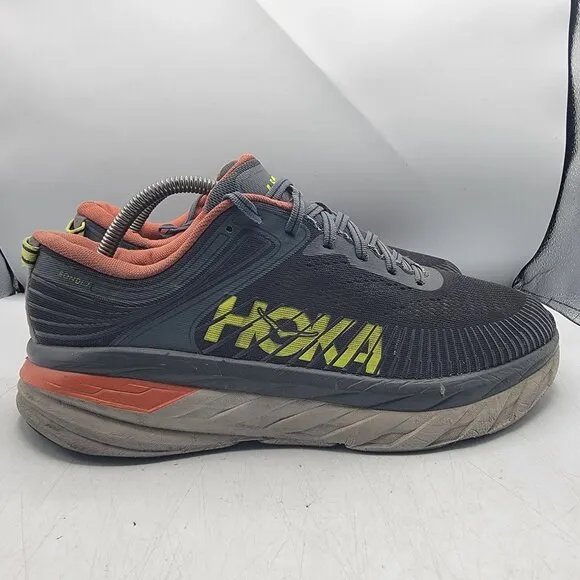 Hoka One One Bondi 7 Mens 10.5 Gray Orange Athletic Shoes Running Walking