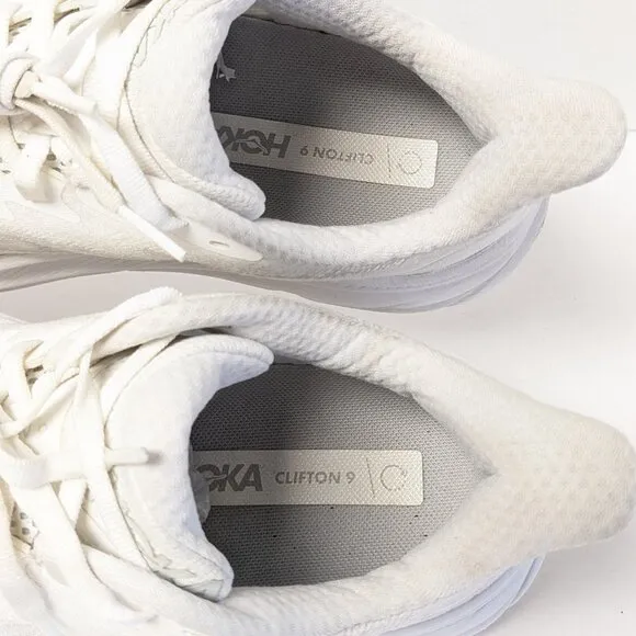 Hoka One One Clifton 9 Running Shoes, White, Women's 7 Wide