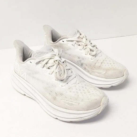 Hoka One One Clifton 9 Running Shoes, White, Women's 7 Wide