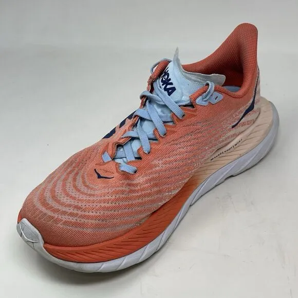 Hoka One One Mach 5 Womens 8 Orange Mesh Running Walking Comfort Shoes Sneakers