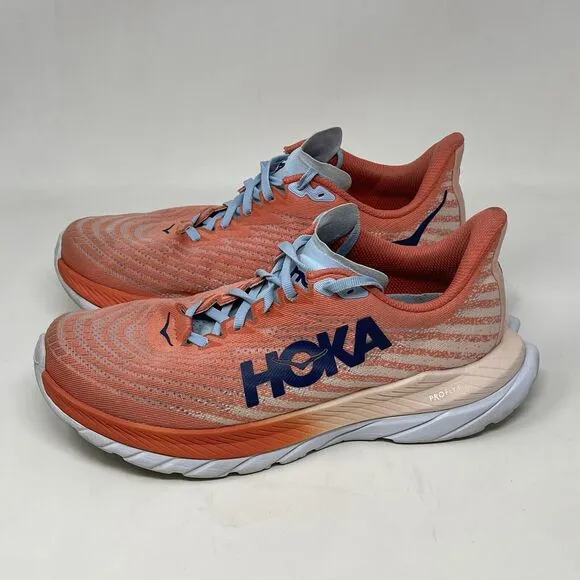 Hoka One One Mach 5 Womens 8 Orange Mesh Running Walking Comfort Shoes Sneakers