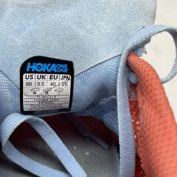 Hoka One One Mach 5 Womens 8 Orange Mesh Running Walking Comfort Shoes Sneakers