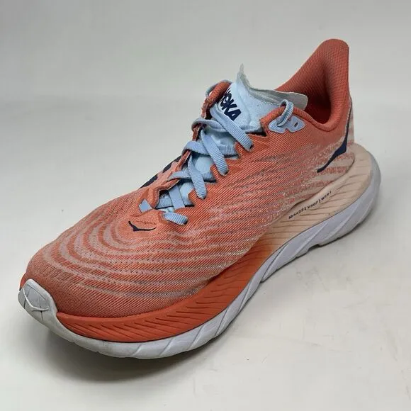 Hoka One One Mach 5 Womens 8 Orange Mesh Running Walking Comfort Shoes Sneakers