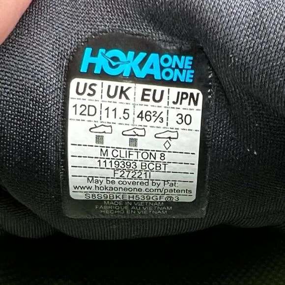 Hoka One One Men's Size 12 Clifton 8 Running Shoes