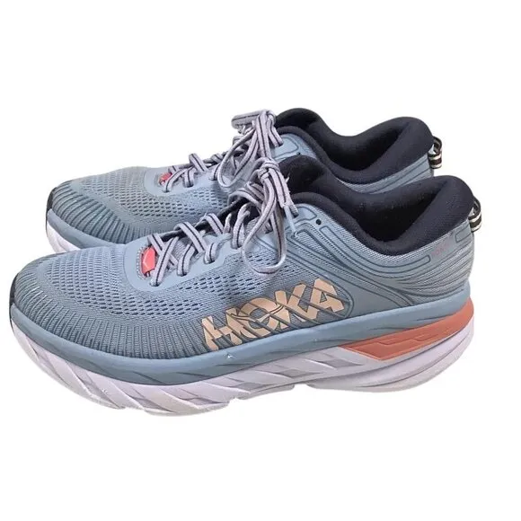 HOKA One One Running Shoes Women 9 B Blue Bondi 7 Mesh Athletic Sneakers