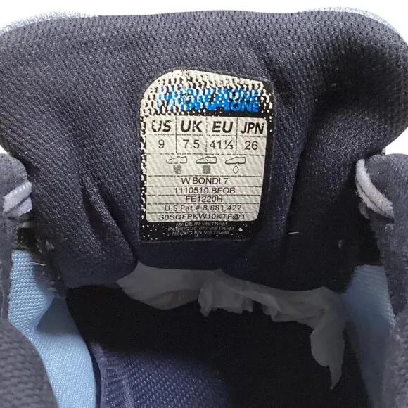 HOKA One One Running Shoes Women 9 B Blue Bondi 7 Mesh Athletic Sneakers