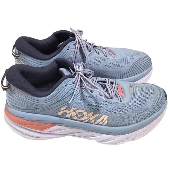 HOKA One One Running Shoes Women 9 B Blue Bondi 7 Mesh Athletic Sneakers