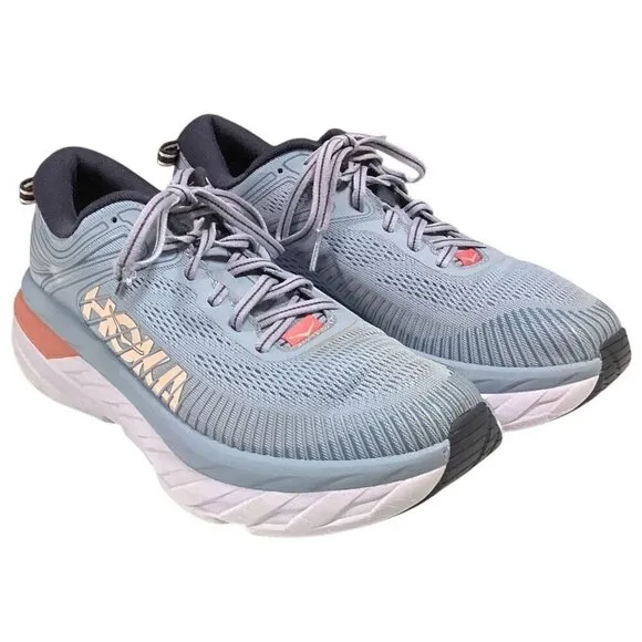 HOKA One One Running Shoes Women 9 B Blue Bondi 7 Mesh Athletic Sneakers