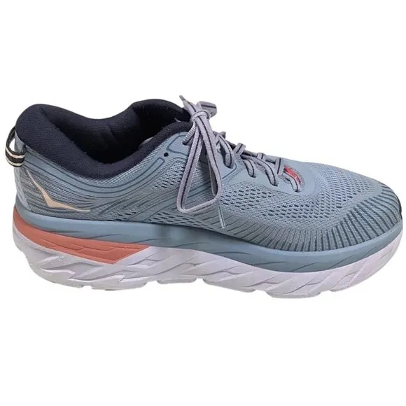 HOKA One One Running Shoes Women 9 B Blue Bondi 7 Mesh Athletic Sneakers