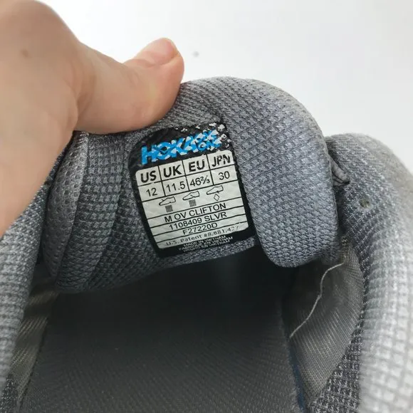 Hoka One Shoes Men's 12 Gray Clifton Running Athletic 1108409 SLVR Sneakers